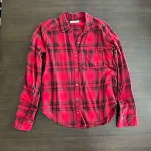 Hollister Red and Black Plaid Button Up Top